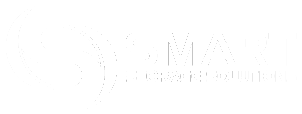 Smart Storage Solutions logo, white design on black